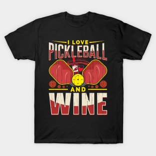 I love Pickleball and Wine Pickle-Ball Gift T-Shirt